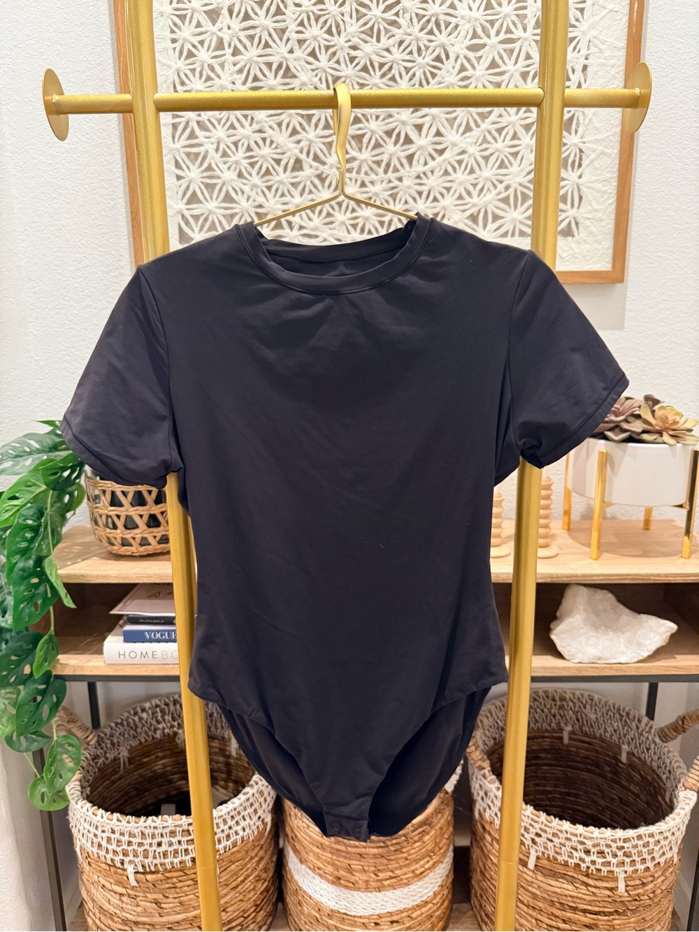 SKIMS Black Short-Sleeve Crew Neck Bodysuit